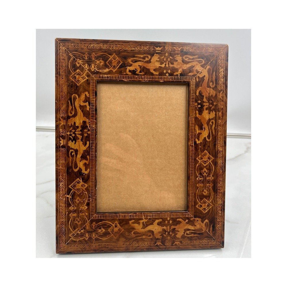 VTG Martin Aborn Wood Marquetry Lion Heraldic Picture Frame 5x7